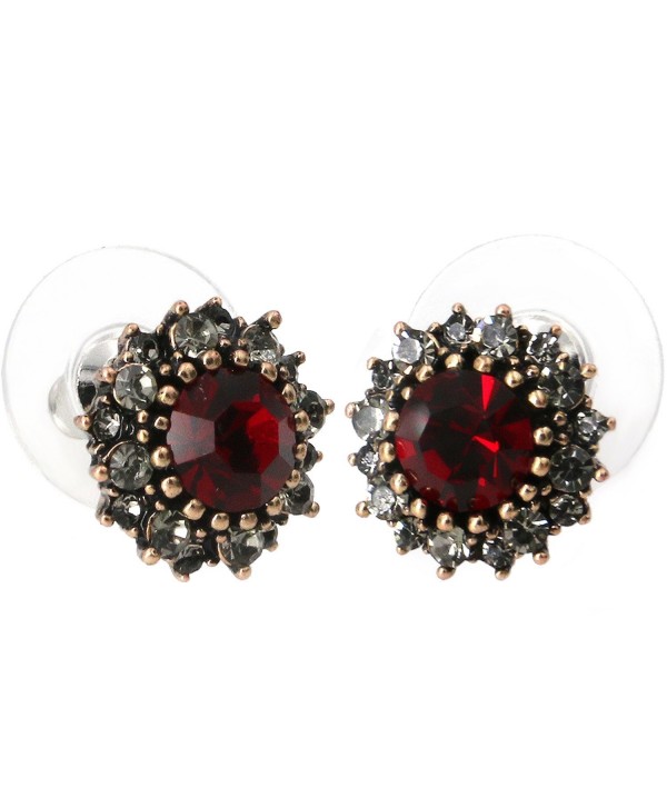 Yoursfs Vintage Earrings Round Dark Red Austrian Crystal/Opal/Heart Shaped Studs Dainty Earrings - Burgundy - C812E1YBSSP