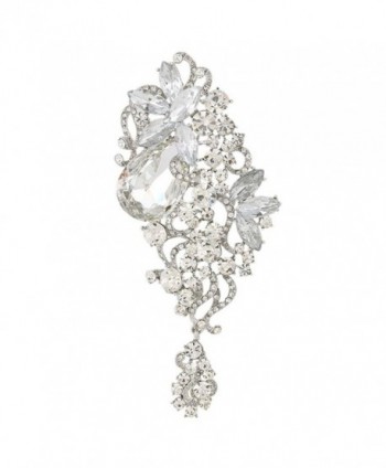 EVER FAITH Austrian Crystal 4.5 Inch Party Floral Vine Waterdrop Brooch Pendant - Clear Silver-Tone - CW11RHCKVN7