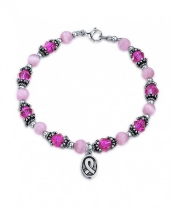 Bling Jewelry Enamel Cancer Awareness Bracelet Pink Crystal Silver Ribbon - C011553MJS5