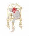 EVER FAITH Gold-Tone Austrian Crystal Lovely Red Bowknot Mother Cat and Children Brooch Pin Clear - CW128T9GGBH
