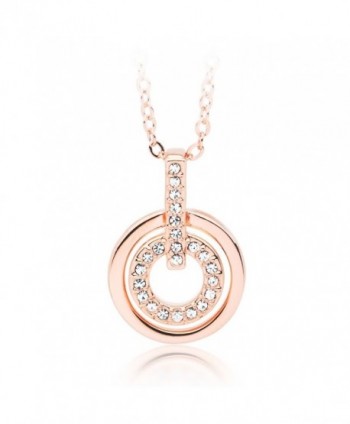 MYJS Circle Rhodium Plated Classic Pendant Necklace with Clear Swarovski Crystals - 17+2" Extender - CJ1230MABAN