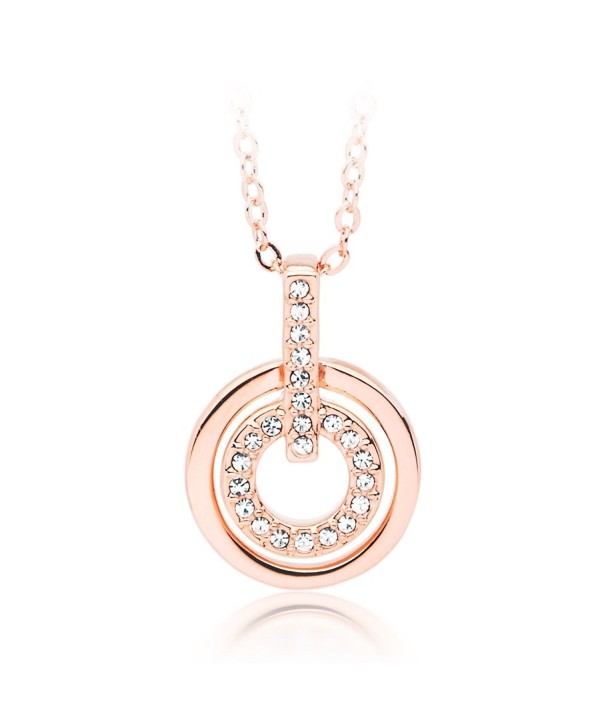 MYJS Circle Rhodium Plated Classic Pendant Necklace with Clear Swarovski Crystals - 17+2" Extender - CJ1230MABAN