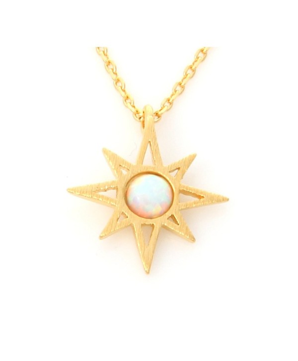 LAONATO Round Opal Sunshine Necklace 17" Gold Plated Brass - White opal - CG17YL5NZOK