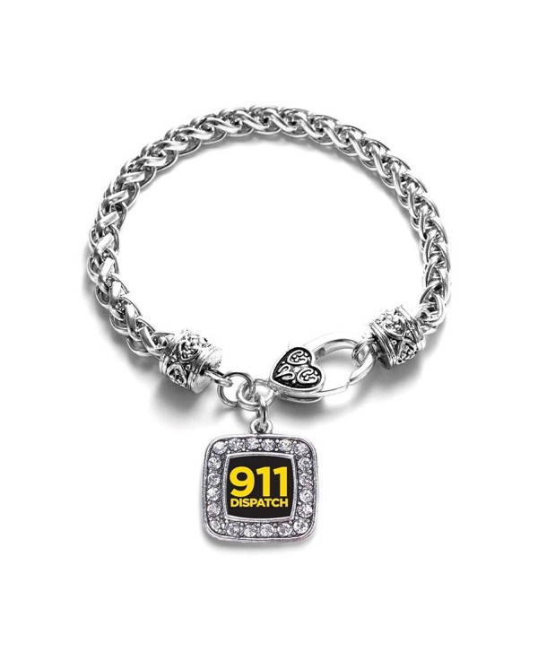 911 Dispatch Classic Silver Plated Square Crystal Charm Bracelet. - CH11U7O4VXN