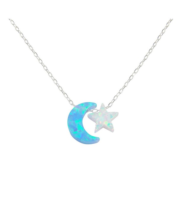 Opal Moon and Star Necklace I Love You To The Moon And Back Necklace 925 Sterling Silver Chain - CW182DM3LTH