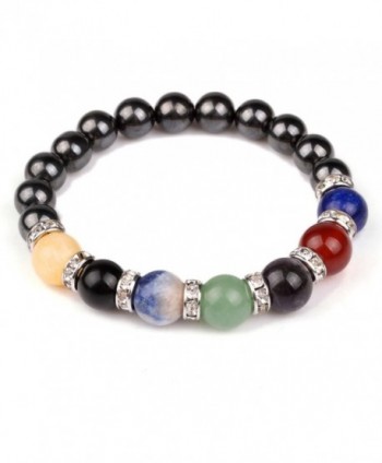 Chakra Hematite Bracelet Healing Crystal Magnetic Therapy Stretch Stone Beaded Bracelet(8mm) For Men&Women - CI12M272O13