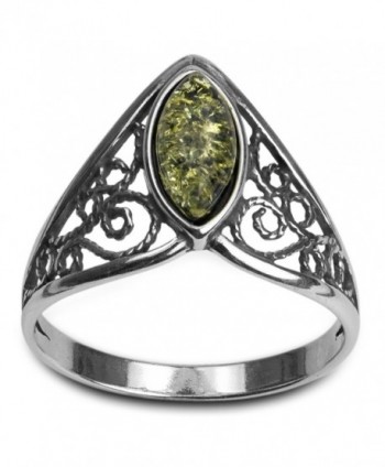 Sterling Silver Green Amber Classic Marquise Ring - C8118KLT6IP