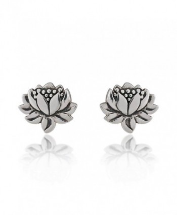 925 Sterling Silver Oxidized Detailed Lotus Flower Stud Earrings - C411NUV1EP3