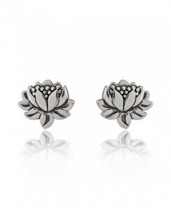 925 Sterling Silver Oxidized Detailed Lotus Flower Stud Earrings - C411NUV1EP3