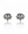 925 Sterling Silver Oxidized Detailed Lotus Flower Stud Earrings - C411NUV1EP3