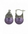 Sterling Silver Hoop Earring Marcasite Filigree Faux pearl - Purple - CA182Q0HCGQ
