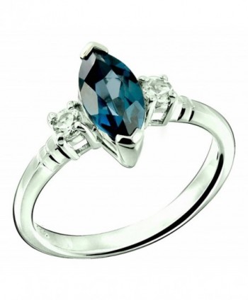 Sterling Silver 925 Ring LONDON BLUE TOPAZ and WHITE TOPAZ 1.60 Carats with Rhodium-Plated Finish - C8182OMQMQ8