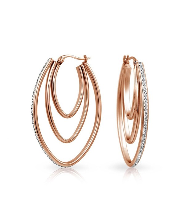 Bling Jewelry Large Triple Hoop Crystal Earrings Rose Gold Plated Steel - CE12ITIWR6V