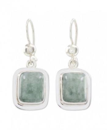 NOVICA Green Jade and .925 Sterling Silver Rectangular Dangle Earrings- 'Modern Maya' - CF127Y1RQU1