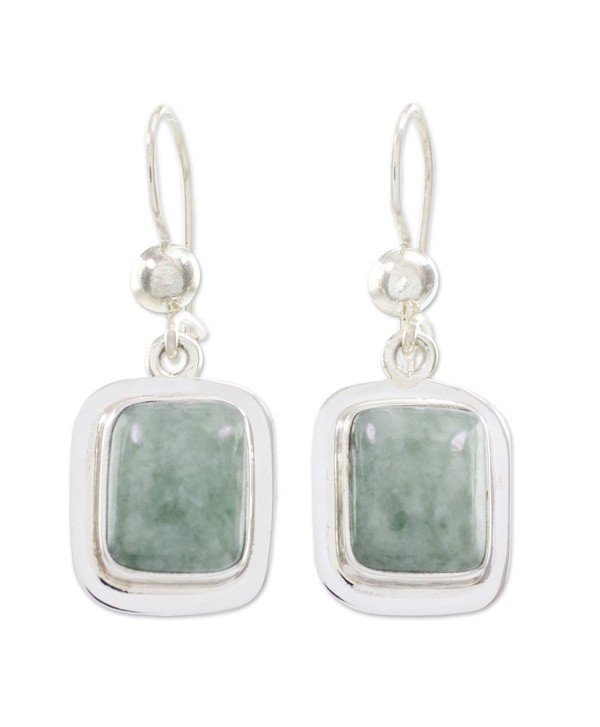 NOVICA Green Jade and .925 Sterling Silver Rectangular Dangle Earrings- 'Modern Maya' - CF127Y1RQU1