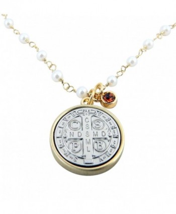 Vintage Blessings Gold and Silver Toned Base Saint Benedict Medal Necklace- 3/4 Inch - CG128PDEXFD