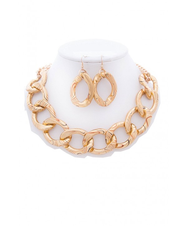 WOMEN'S FASHIONABLE ANIMAL PRINTED CHAIN NECKLACE AND EARRINGS SET - Designed In USA - GOLD - CI1852RMR99