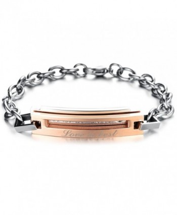 KONOV Cubic Zirconia Stainless Steel Mens Womens Couples Love Bracelet Set- Black Gold Silver - CA11SDJ8T41