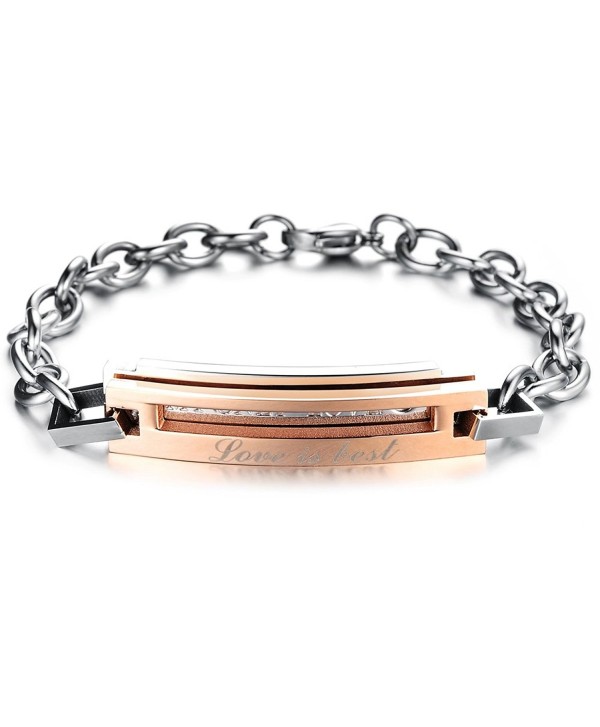 KONOV Cubic Zirconia Stainless Steel Mens Womens Couples Love Bracelet Set- Black Gold Silver - CA11SDJ8T41