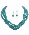 3 Row Imitation Turquoise Stone Beaded Layered Necklace And Earrings Set - CJ17YUYGEDH