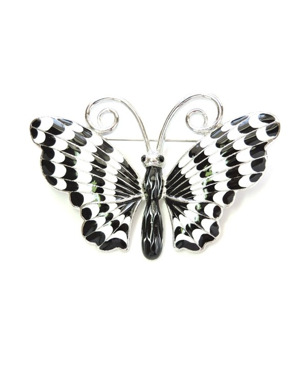 Faship Gorgeous Black White Enamel Butterfly Pin Brooch - C011S806CVH