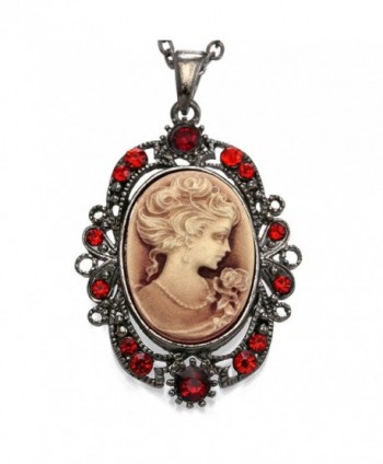 Dark Red Cameo Pendant Necklace Charm Women Fashion Jewelry - CO118ZJPHG7