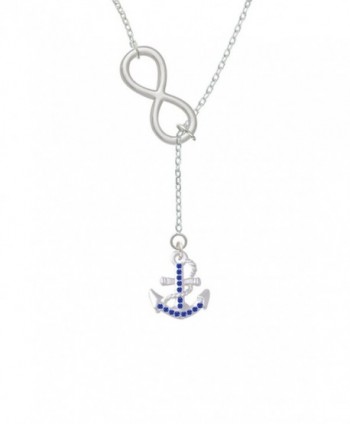 Silvertone Blue Crystal Anchor Infinity Lariat Necklace- 18"+2" - C111M2FQ9DF