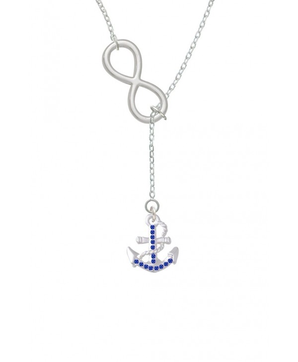 Silvertone Blue Crystal Anchor Infinity Lariat Necklace- 18"+2" - C111M2FQ9DF
