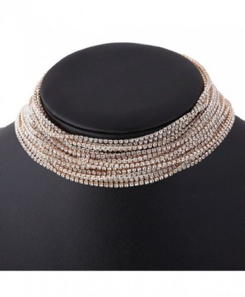 Glamaker Women's Wide Diamond Neck Rhinestone Choker Necklace - gold - CN17XE2HZT4