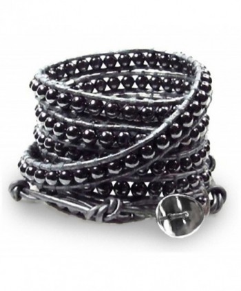 Stunning "Selene" Hematite Bead Leather Wrap Bracelet- 5x Wrap - CQ11766YR39