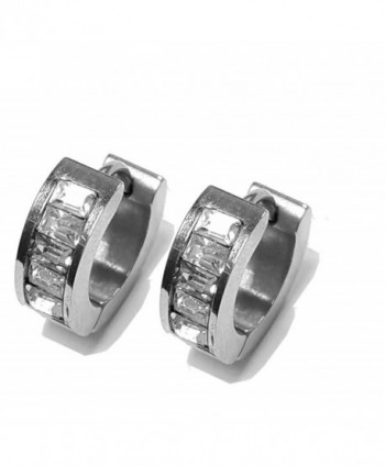 Ben Junot USA: 316L Stainless Steel 4 Princess Cut CZ Stones 15MM Hoop Earrings - C211TMUN87D