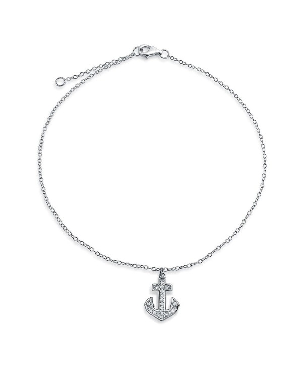 Bling Jewelry 925 Sterling Silver Cubic Zirconia Anchor Charm Anklet 10in - CI114XZBXDX