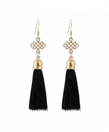 Buyinheart 5 Colors Fish Hook Chinese knot Long Dangle Tassel Earrings for Women's Girls Party Jewelry - Black - CV183D88L9U