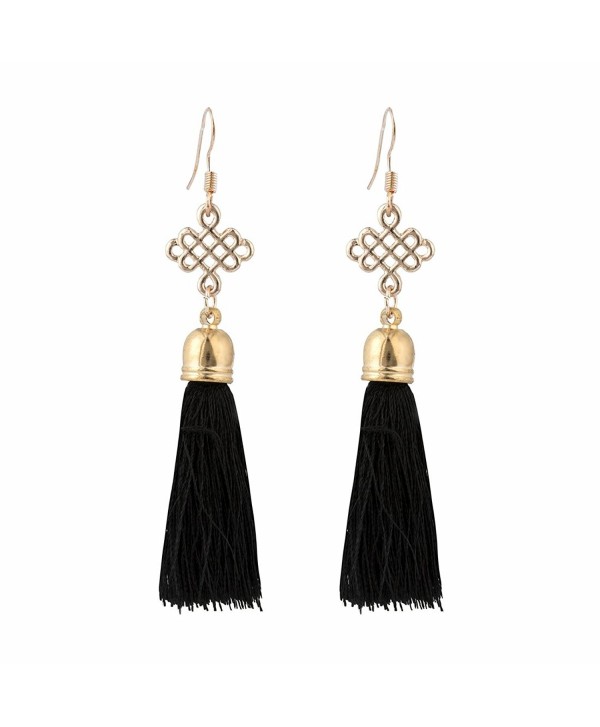 5 Colors Fish Hook Chinese knot Long Dangle Tassel Earrings for Women's  Girls Party Jewelry - Black - CV183D88L9U