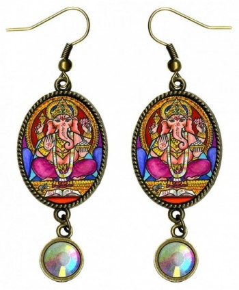 Lord Ganesh God of Intellect Wisdom Bronze Iridescent Rhinestone Earrings - CB1215QA9MH