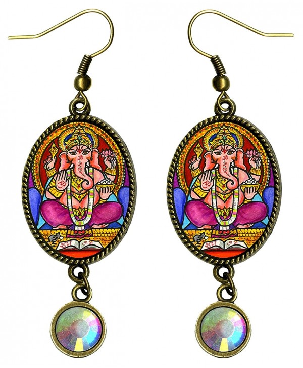 Lord Ganesh God of Intellect Wisdom Bronze Iridescent Rhinestone Earrings - CB1215QA9MH