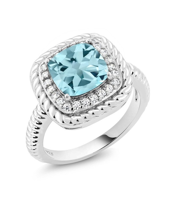 2.74 Ct Cushion Cut Sky Blue Topaz 925 Sterling Silver Engagement Ring (Available in size 5- 6- 7- 8- 9) - C7183N45YXQ