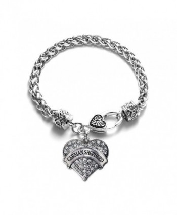 German Shepherd Pave Heart Bracelet Silver Plated Lobster Clasp Clear Crystal Charm - CY123HZF227