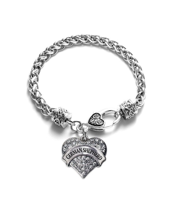 German Shepherd Pave Heart Bracelet Silver Plated Lobster Clasp Clear Crystal Charm - CY123HZF227