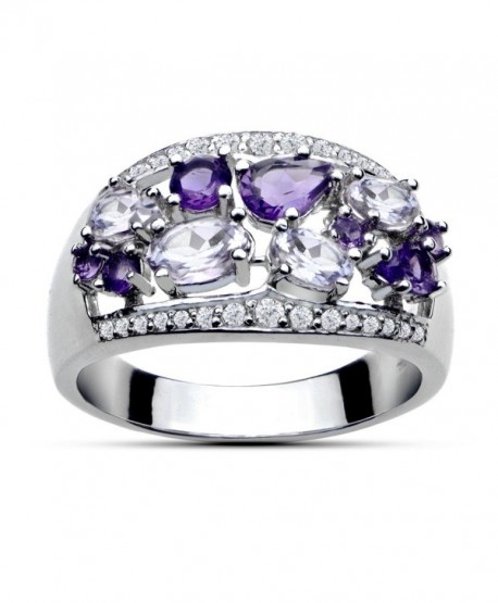Sterling Silver 2.4ct TGW African Amethyst- Amethyst and White Topaz Tonal Band Ring - C412IPO81M3