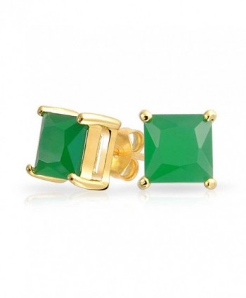 Bling Jewelry Square CZ Princess Cut Simulated Jade Stud earrings Gold Plated 7mm - CF11HNTZHRJ