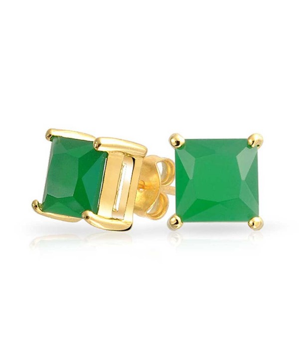 Bling Jewelry Square CZ Princess Cut Simulated Jade Stud earrings Gold Plated 7mm - CF11HNTZHRJ