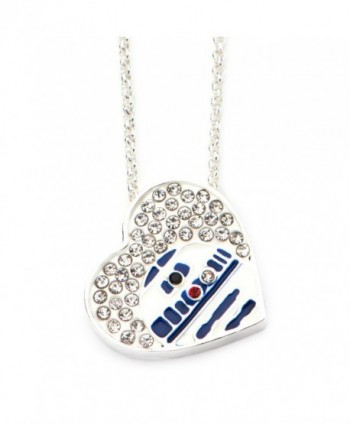 Star Wars Jewelry Silver Plated R2-D2 Heart in Genuine Crystals Pendant with Chain Necklace - CM184SCD84A