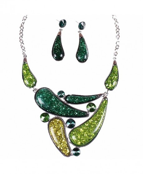 Tibet Silver Green Oil Drop Retro Gothic Chunky Necklace Earrings Jewelry Set - CW11LX12NAV