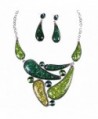 Tibet Silver Green Oil Drop Retro Gothic Chunky Necklace Earrings Jewelry Set - CW11LX12NAV