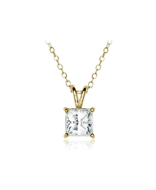 Sterling Silver 6mm Princess-cut Solitaire Necklace created with Swarovski Zirconia - C7186SGSEYQ