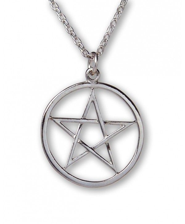 Pentacle Polished Silver Finish Medieval Renaissance Pendant Necklace - C211QH5J8S9