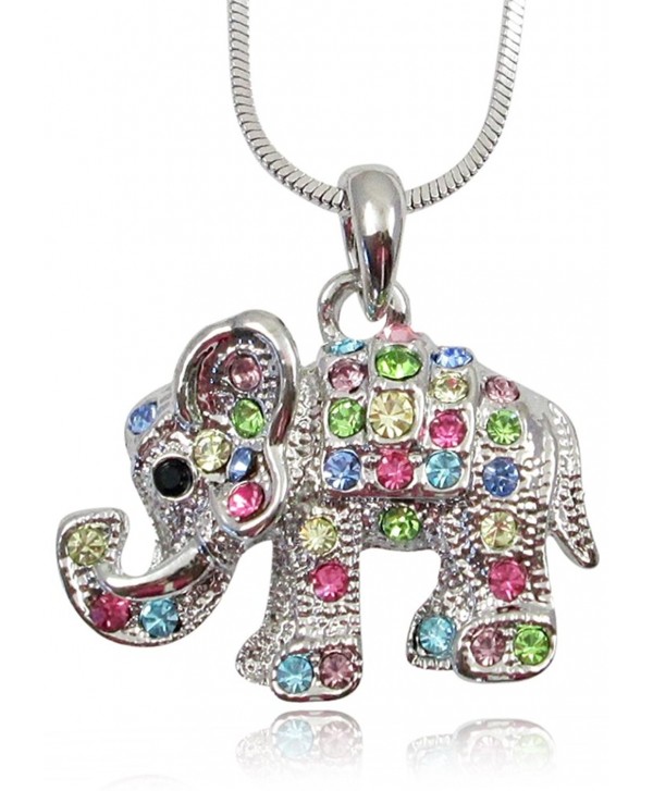 Adorable Little Crystal Elephant Charm Silver Tone Necklace for Girls- Teens and Women - Rainbow - C511PLAMIUP
