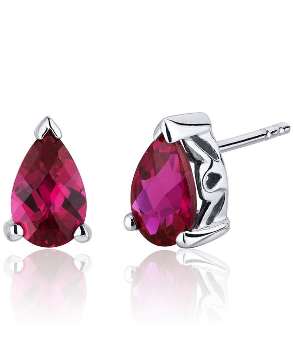 2.00 Carats Created Ruby Pear Shape Basket Style Stud Earrings in Sterling Silver Rhodium Nickel Finish - C3116ULJOVB