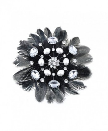 Alilang Swarovski Crystal Elements Black Faux Bird Feather Pearl Bead Fashion Pin Brooch - CV119LR4QT1